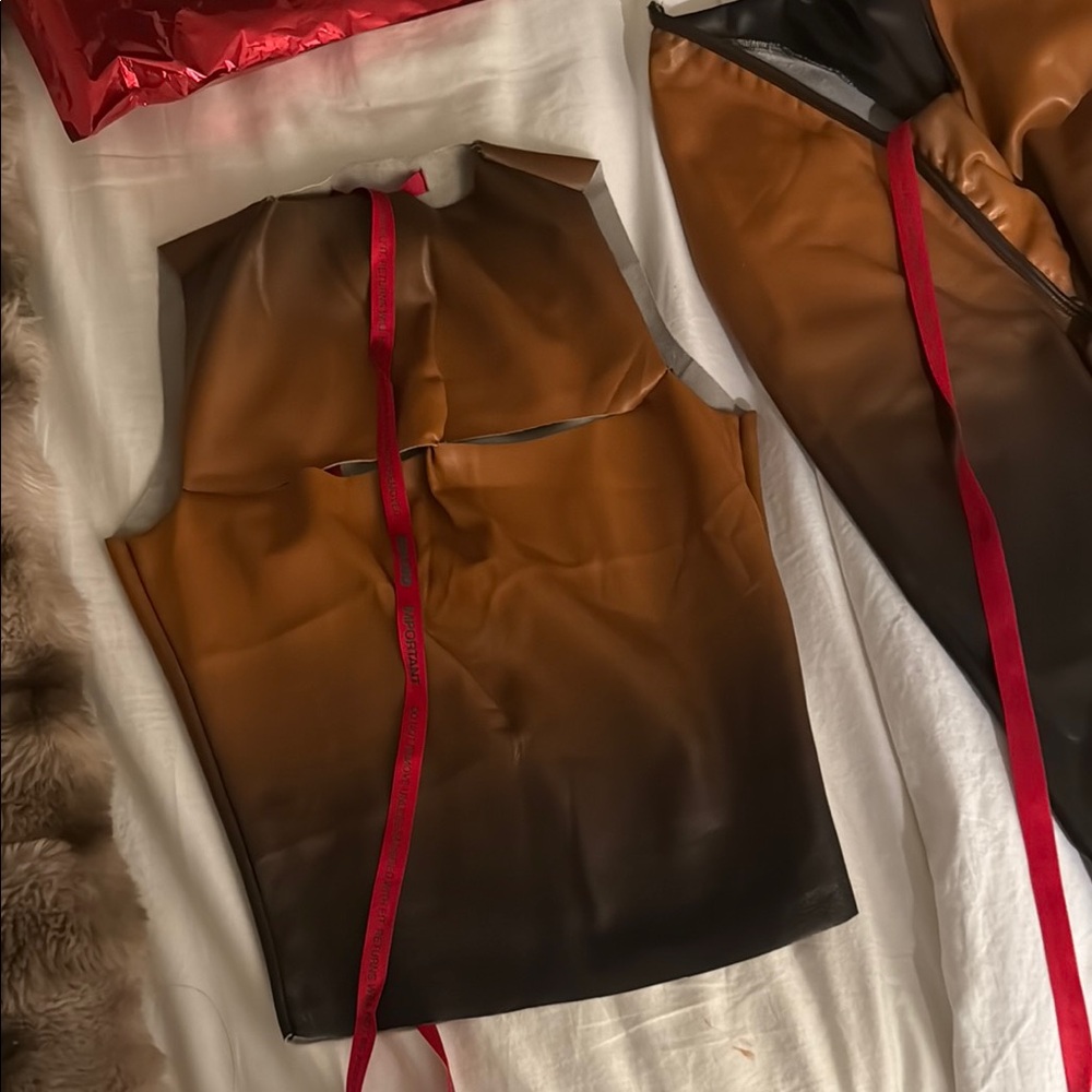 Cou Coo Brown and Black Sleeveless Top with Red Accents